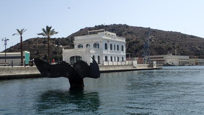 Sculpture of a whale tail in Cartagena, Spain.